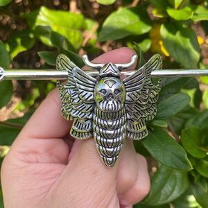 Gothic Antique Silver Tone Death Moth Hair Accessory matching hair pin engraved…